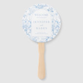 Blauw Chinoiserie Porselein Huwelijksprogramma Handwaaier (Voorkant)