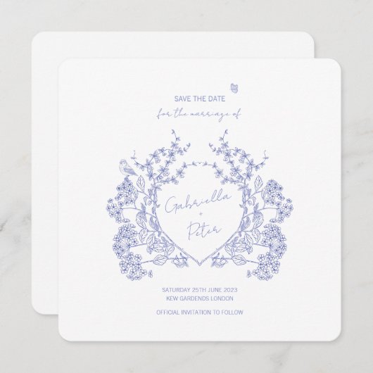 Blauw Chinoiserie Save The Date (Voorkant / Achterkant)