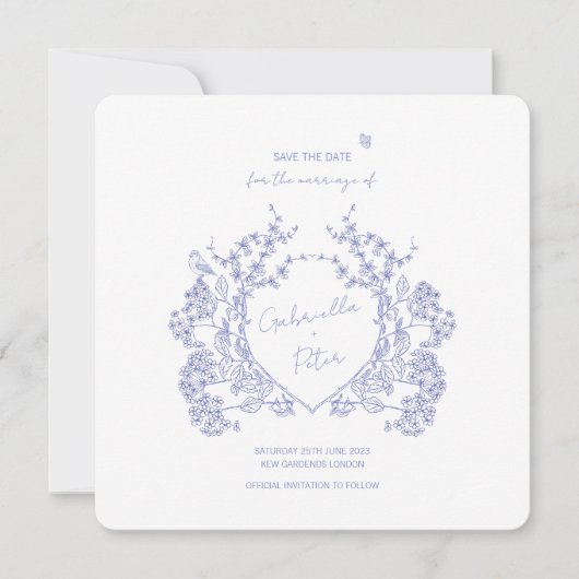 Blauw Chinoiserie Save The Date (Voorkant)