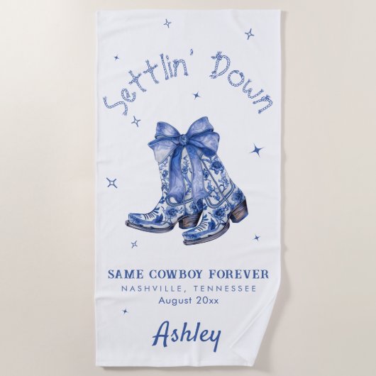 Blauw Chinoiserie Settlin Down Meisje-achtig Afsch Strandlaken (Voorkant)