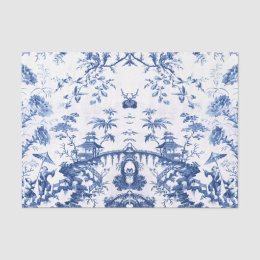 Blauw Chinoiserie Tissuepapier (Voorkant)