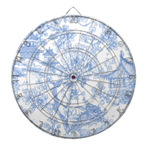 Blauw Chinoiserie Toile Draak Kersenbloesem Dartbord