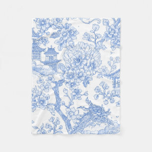 Blauw Chinoiserie Toile Draak Kersenbloesem Fleece Deken