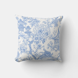 Blauw Chinoiserie Toile Draak Kersenbloesem Kussen
