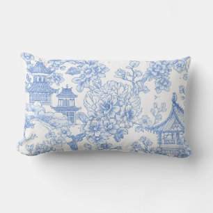 Blauw Chinoiserie Toile Draak Kersenbloesem Kussen