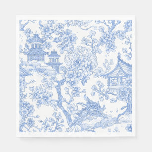 Blauw Chinoiserie Toile Draak Kersenbloesem Servet