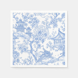 Blauw Chinoiserie Toile Draak Kersenbloesem Servet