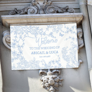 Blauw Chinoiserie Toile Jouy Trouw Welkom Bord Spandoek