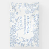 Blauw Chinoiserie Toile Jouy Trouw Welkomstbord Spandoek (Verticaal)