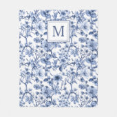 Blauw Chinoiserie Toile Patroon Monogram Fleece Deken (Voorkant)