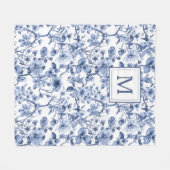 Blauw Chinoiserie Toile Patroon Monogram Fleece Deken (Voorkant (Horizontaal))
