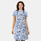Blauw Chinoiserie Toile Patroon Monogram Schort (Gedragen)