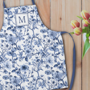 Blauw Chinoiserie Toile Patroon Monogram Schort