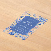 Blauw  Chinoiserie Transparant Vrijgezellenfeest Acryl Uitnodigingen (Laagn)