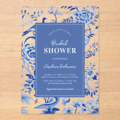 Blauw  Chinoiserie Transparant Vrijgezellenfeest Acryl Uitnodigingen (Voorkant)