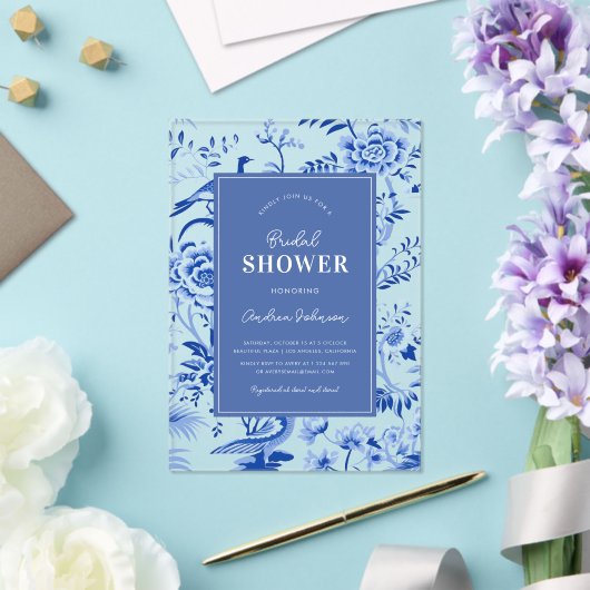 Blauw  Chinoiserie Transparant Vrijgezellenfeest Acryl Uitnodigingen (Insitu (Huwelijk))