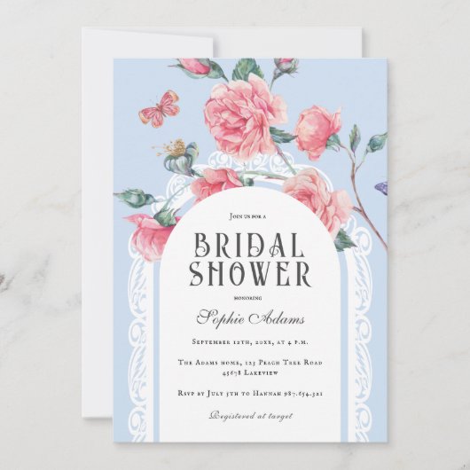 Blauw Chinoiserie Victoriaans Bloemig Bruidsmeisje Kaart (Voorkant)