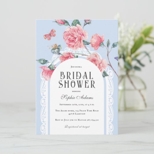 Blauw Chinoiserie Victoriaans Bloemig Bruidsmeisje Kaart (Staand voorkant)