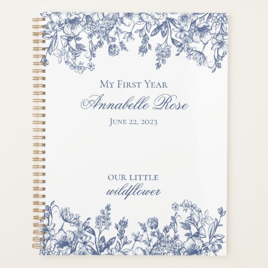 Blauw Chinoiserie Vintage Bloem Mijn Eerste Jaar Planner (Voorkant)