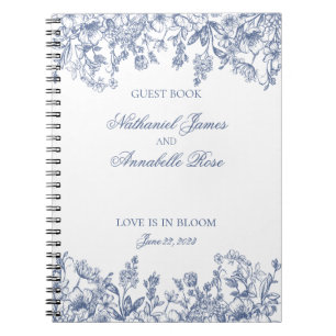 Blauw Chinoiserie Vintage Bloemachtig Trouwgastenb Notitieboek