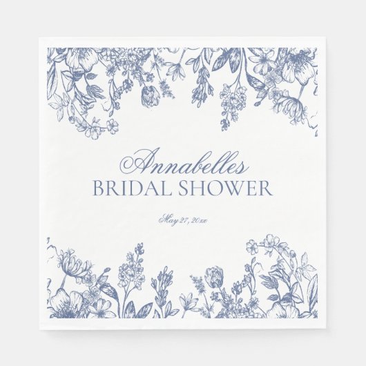 Blauw Chinoiserie Vintage Bloemachtige Bruidsdouch Servet (Voorkant)