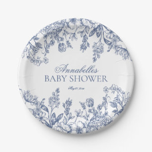 Blauw Chinoiserie Vintage Bloemen Baby Shower Dess Papieren Bordje