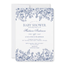Blauw Chinoiserie Vintage Bloemen Baby Shower