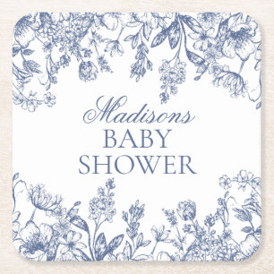 Blauw Chinoiserie Vintage Bloemen Baby Shower Kartonnen Onderzetters