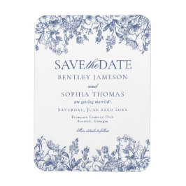 Blauw Chinoiserie Vintage Bloemen Save the Date Ka Magneet