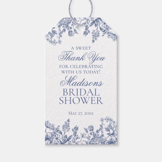 Blauw Chinoiserie Vintage Bloemige Bruidsdouche Cadeaulabel (Voorkant)