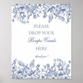 Blauw Chinoiserie Vintage Bloemige Recept Delen Poster