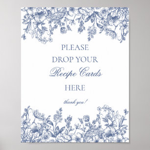 Blauw Chinoiserie Vintage Bloemige Recept Delen Poster