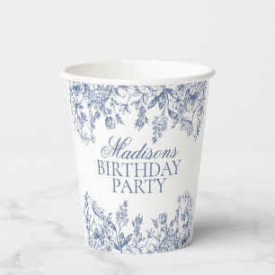 Blauw Chinoiserie Vintage Bloemige Verjaardag Papieren Bekers