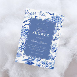 Blauw chinoiserie vintage bruiloft uitnodiging