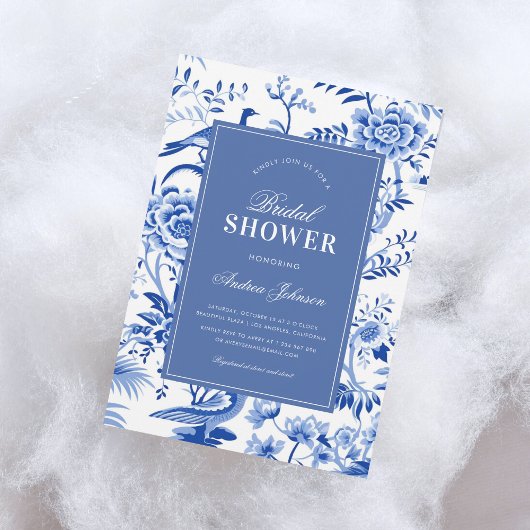 Blauw chinoiserie vintage bruiloft uitnodiging