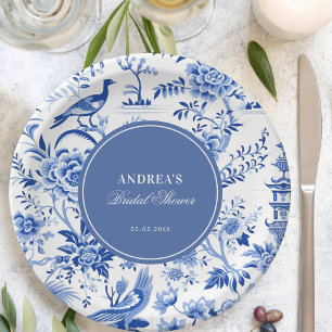 Blauw chinoiserie vintage bruiloftsborrel papieren bordje