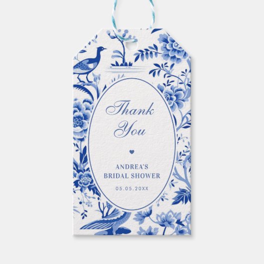 Blauw Chinoiserie Vintage Dank Je Bruidsdouche Cadeaulabel (Voorkant)