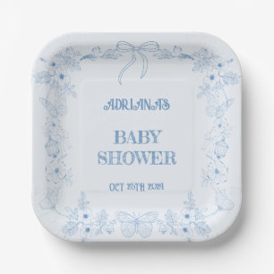 Blauw Chinoiserie Vintage Jongens Baby Shower  Papieren Bordje