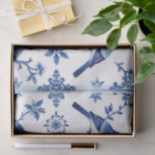 Blauw Chinoiserie Vogel Bloempatroon Tissuepapier (Geschenk)