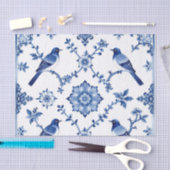 Blauw Chinoiserie Vogel Bloempatroon Tissuepapier (Craft)