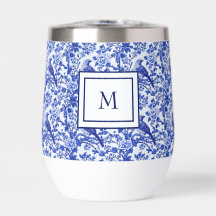 Blauw Chinoiserie Vogel Monogram Bloemig