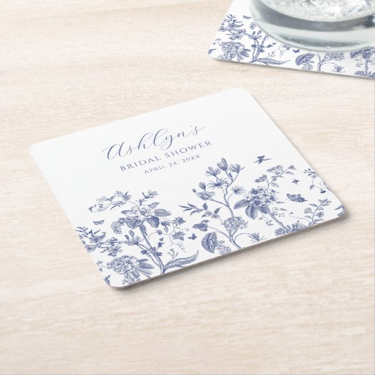 Blauw Chinoiserie Vrijgezellenfeest Papier Onderze Kartonnen Onderzetters (Schuin)