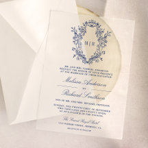 Blauw Chinoiserie Wapen Monogram Huwelijk