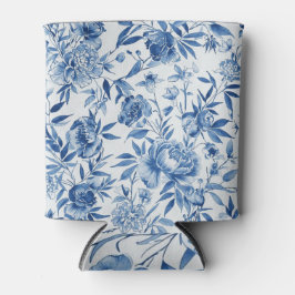 Blauw Chinoiserie Waterverf Bloem Botanisch Blikjeskoeler