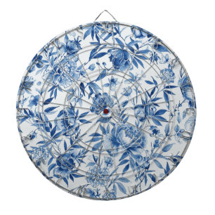 Blauw Chinoiserie Waterverf Bloem Botanisch Dartbord