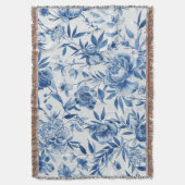 Blauw Chinoiserie Waterverf Bloem Botanisch Deken (Voorkant Verticaal)