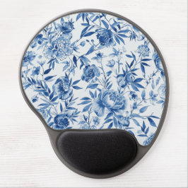 Blauw Chinoiserie Waterverf Bloem Botanisch Gel Muismat
