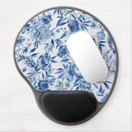 Blauw Chinoiserie Waterverf Bloem Botanisch Gel Muismat