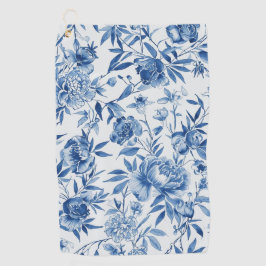 Blauw Chinoiserie Waterverf Bloem Botanisch Golfhanddoek