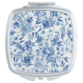 Blauw Chinoiserie Waterverf Bloem Botanisch Handtas Spiegeltje